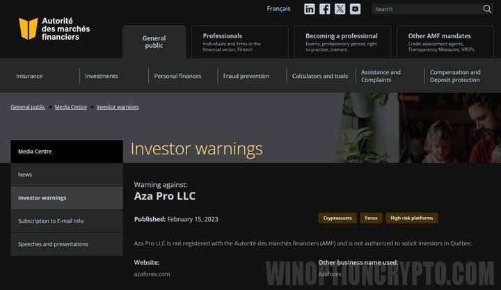 AZAForex investor warning