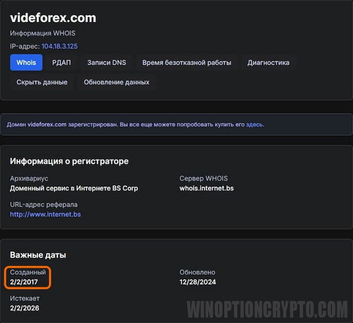 регистрация домена VideForex