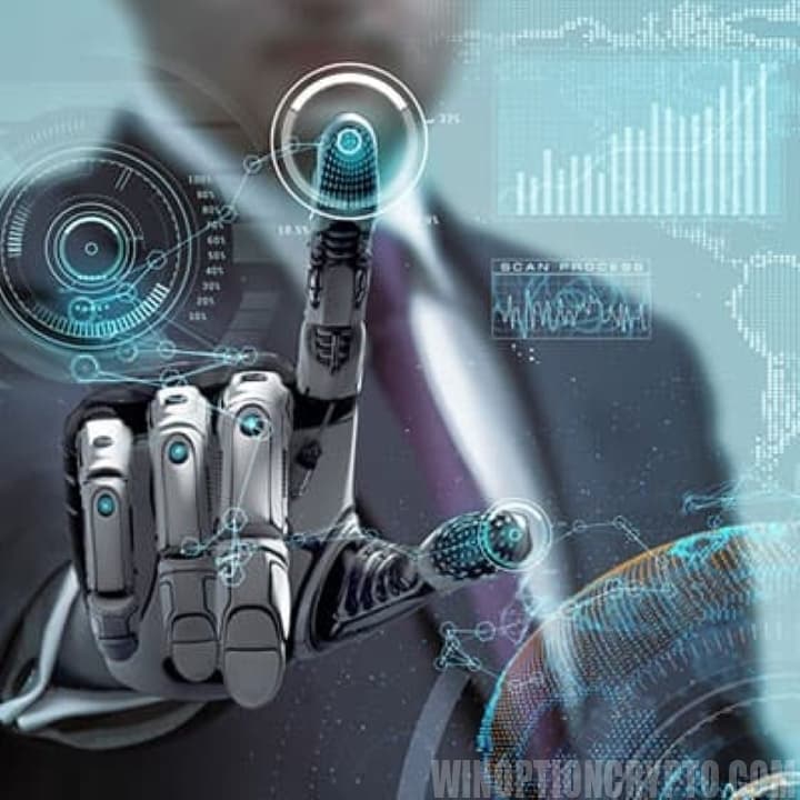 кибернетическая рука нажимает на тачскрин