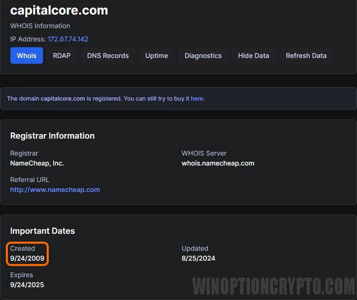 capitalcore domain registration date