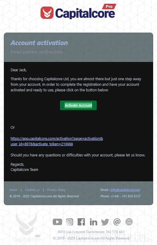 Activate your account in capitalcore