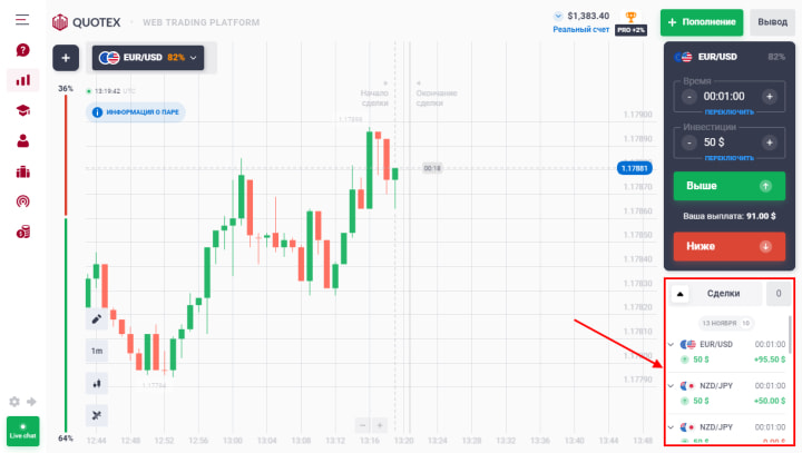 торговая история quotex io