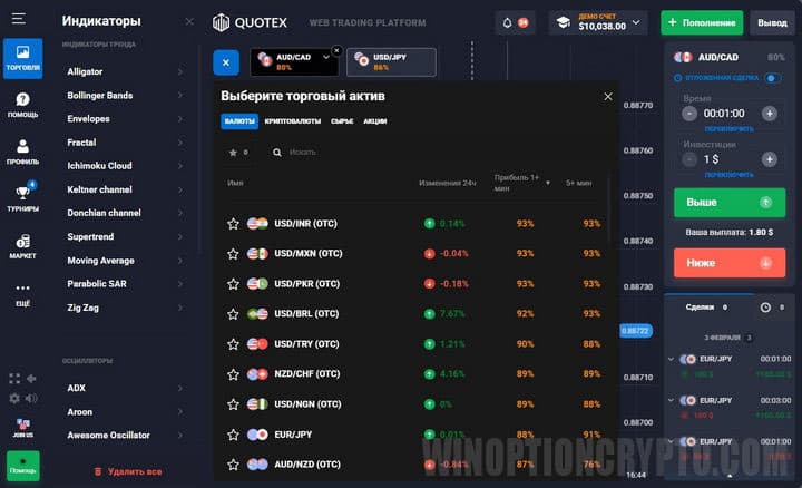 терминал для торговли в Quotex