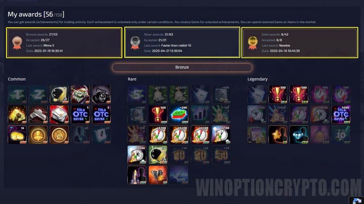my awards section in pocket option account