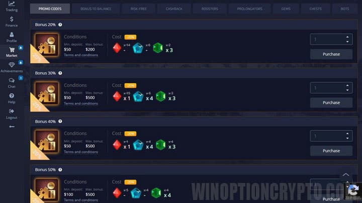 using gems to get bonuses in pocket option