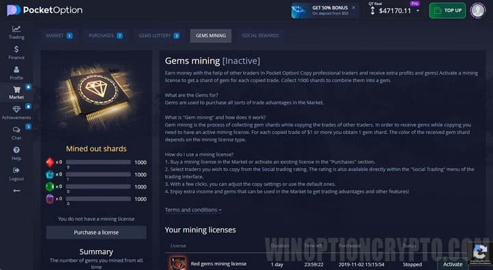 possibility of gem mining in pocket option
