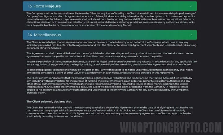 Binarium user agreement