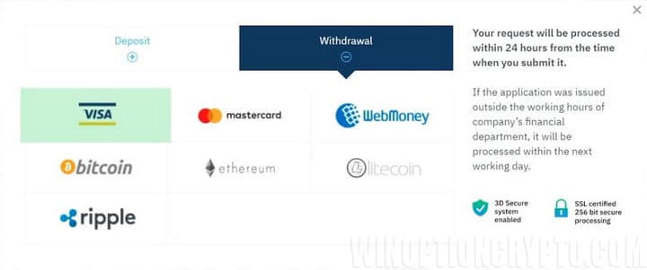 Withdrawal of funds from Binarium
