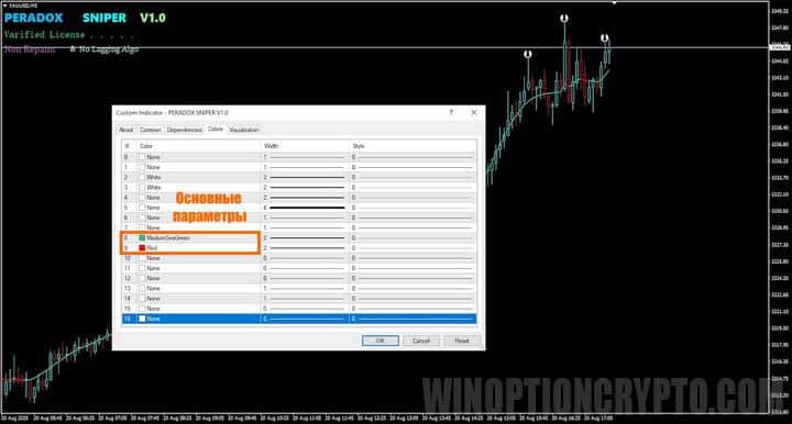 настройки в Peradox Sniper