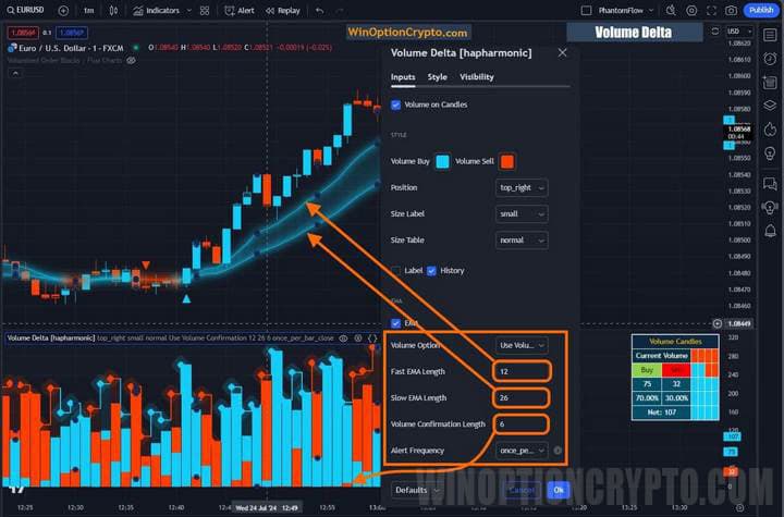 настройки в volume delta